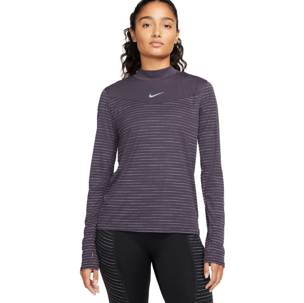 Nike Dri-FIT Gray Striped Mesh Back Run Division Longsleeve Shirt Women Size XL